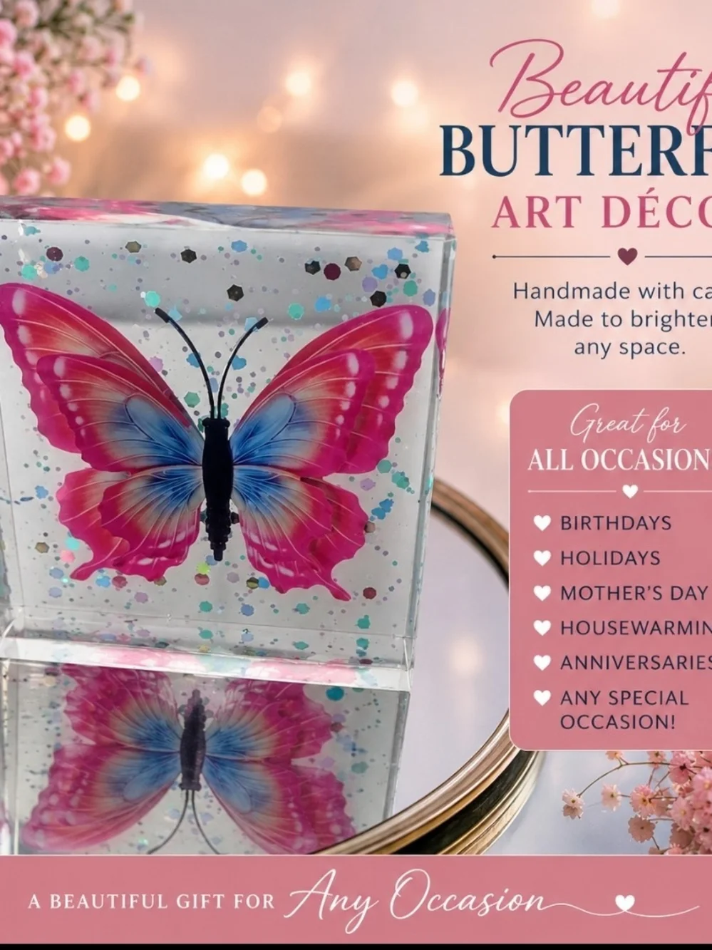 Handmade Pink & Blue Butterfly Resin Art Décor